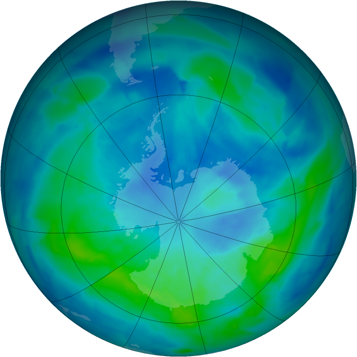 Antarctic ozone map for 30 March 2012
